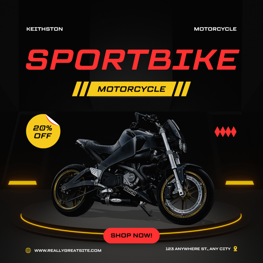 black yellow modern sport bike sale instagram post